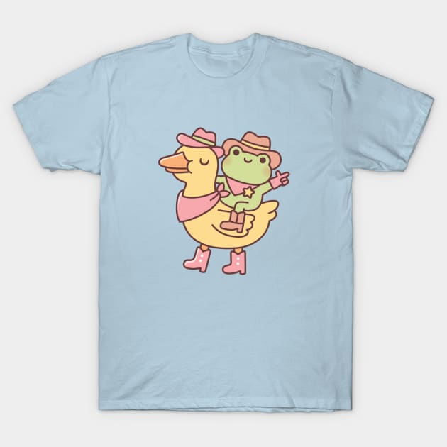Cute Cowboy Frog Riding Yellow Ducky T-Shirt by rustydoodle